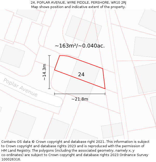 24, POPLAR AVENUE, WYRE PIDDLE, PERSHORE, WR10 2RJ: Plot and title map