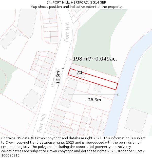 24, PORT HILL, HERTFORD, SG14 3EP: Plot and title map