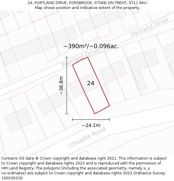 24, PORTLAND DRIVE, FORSBROOK, STOKE-ON-TRENT, ST11 9AU: Plot and title map