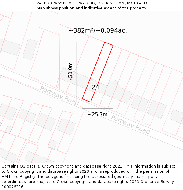 24, PORTWAY ROAD, TWYFORD, BUCKINGHAM, MK18 4ED: Plot and title map