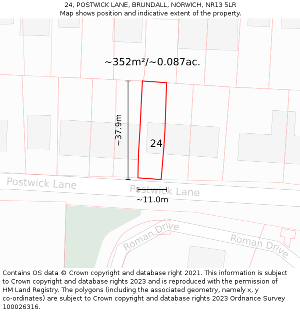 24, POSTWICK LANE, BRUNDALL, NORWICH, NR13 5LR: Plot and title map