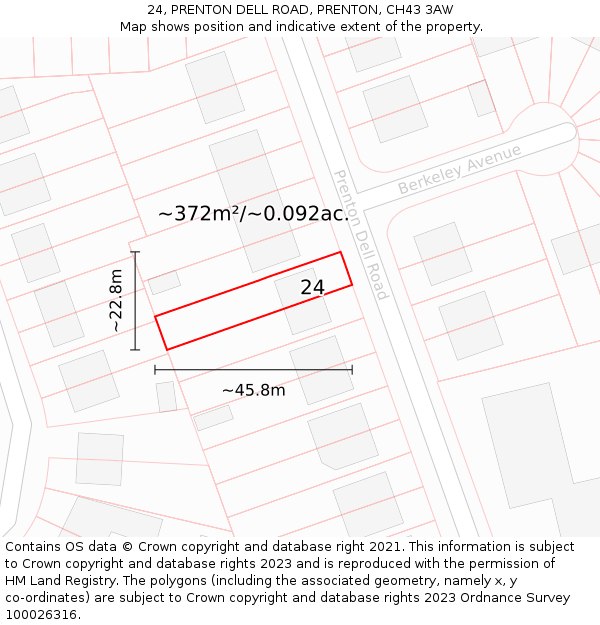 24, PRENTON DELL ROAD, PRENTON, CH43 3AW: Plot and title map