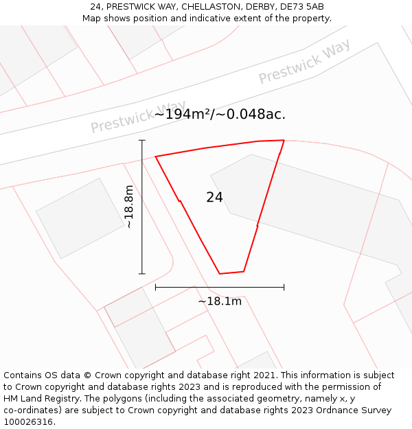 24, PRESTWICK WAY, CHELLASTON, DERBY, DE73 5AB: Plot and title map