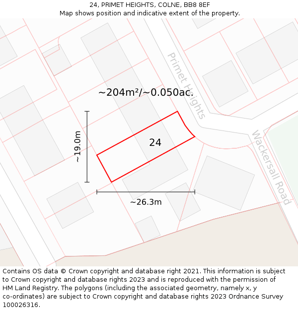 24, PRIMET HEIGHTS, COLNE, BB8 8EF: Plot and title map
