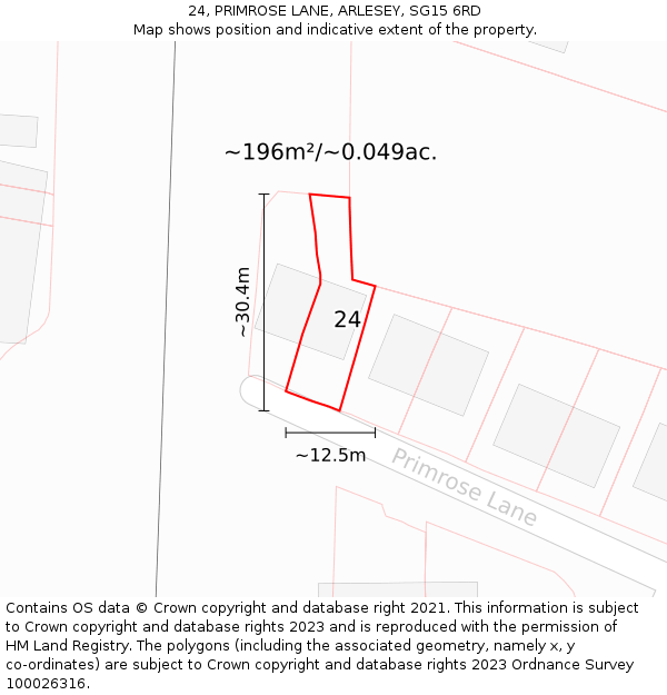 24, PRIMROSE LANE, ARLESEY, SG15 6RD: Plot and title map