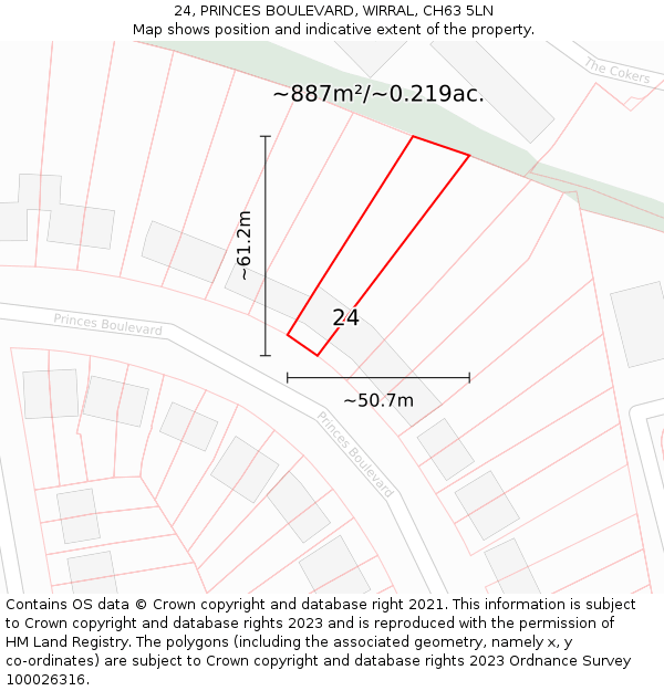 24, PRINCES BOULEVARD, WIRRAL, CH63 5LN: Plot and title map
