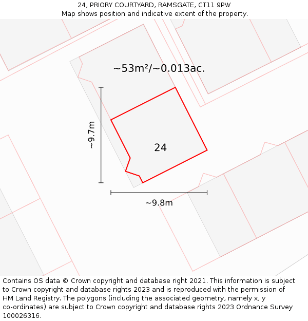 24, PRIORY COURTYARD, RAMSGATE, CT11 9PW: Plot and title map