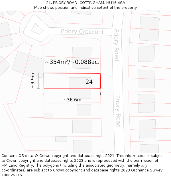 24, PRIORY ROAD, COTTINGHAM, HU16 4SA: Plot and title map