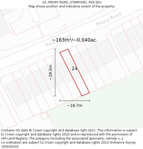 24, PRIORY ROAD, STAMFORD, PE9 2EU: Plot and title map