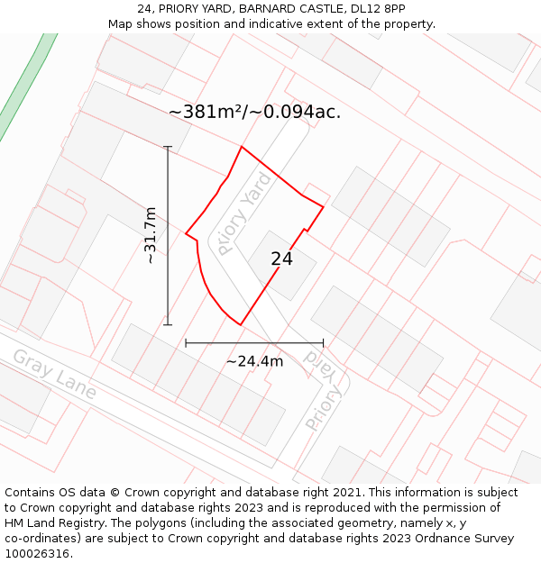 24, PRIORY YARD, BARNARD CASTLE, DL12 8PP: Plot and title map