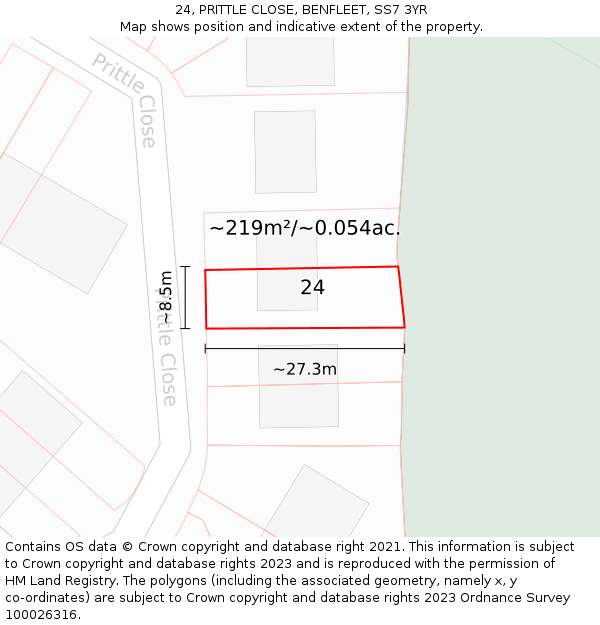 24, PRITTLE CLOSE, BENFLEET, SS7 3YR: Plot and title map