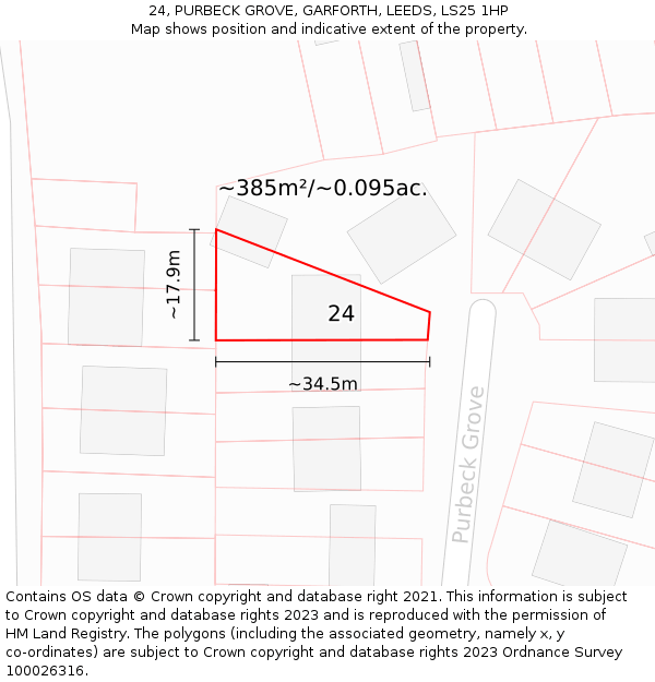 24, PURBECK GROVE, GARFORTH, LEEDS, LS25 1HP: Plot and title map