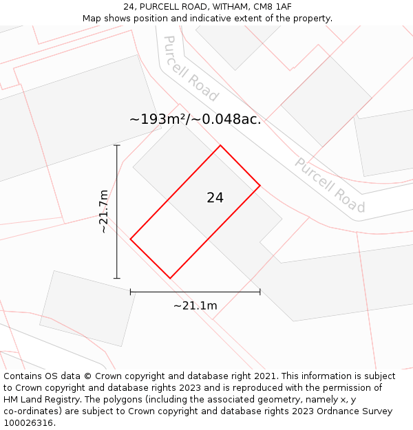 24, PURCELL ROAD, WITHAM, CM8 1AF: Plot and title map
