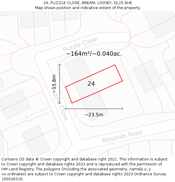 24, PUZZLE CLOSE, BREAM, LYDNEY, GL15 6HE: Plot and title map