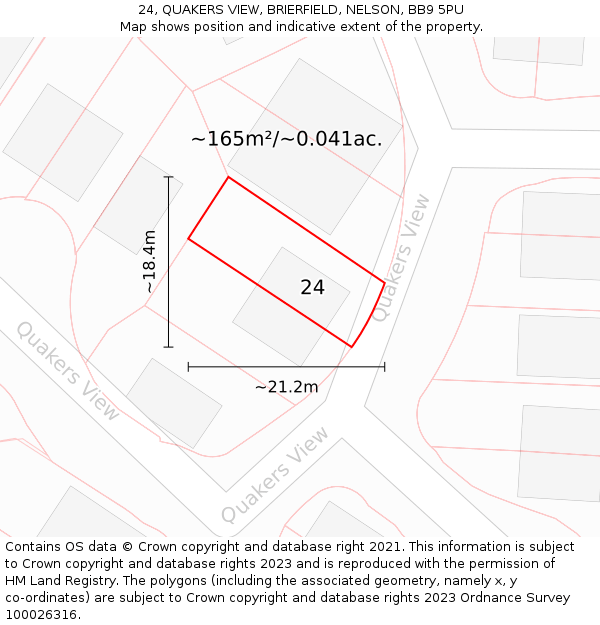 24, QUAKERS VIEW, BRIERFIELD, NELSON, BB9 5PU: Plot and title map