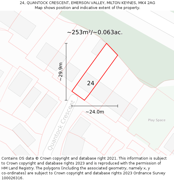 24, QUANTOCK CRESCENT, EMERSON VALLEY, MILTON KEYNES, MK4 2AG: Plot and title map