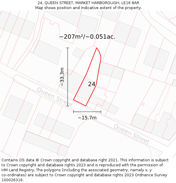 24, QUEEN STREET, MARKET HARBOROUGH, LE16 8AR: Plot and title map