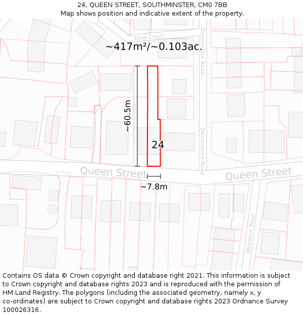 24, QUEEN STREET, SOUTHMINSTER, CM0 7BB: Plot and title map