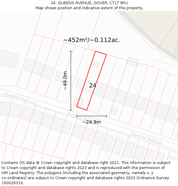 24, QUEENS AVENUE, DOVER, CT17 9PU: Plot and title map