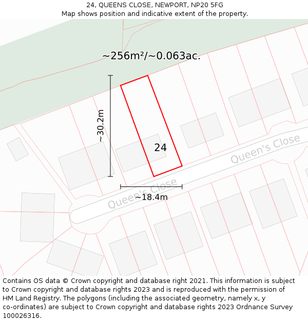 24, QUEENS CLOSE, NEWPORT, NP20 5FG: Plot and title map