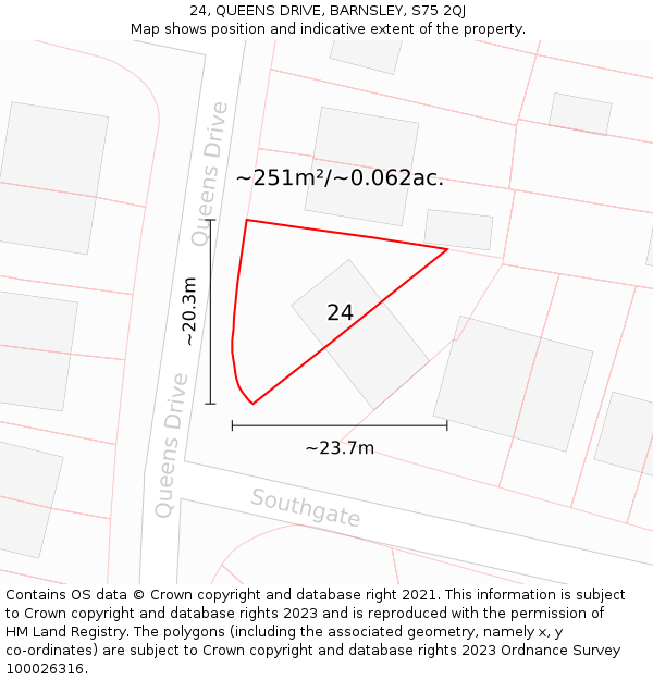 24, QUEENS DRIVE, BARNSLEY, S75 2QJ: Plot and title map