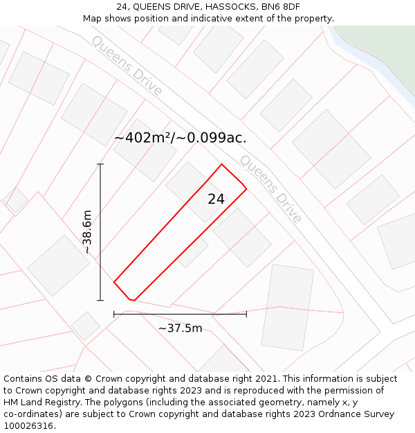 24, QUEENS DRIVE, HASSOCKS, BN6 8DF: Plot and title map