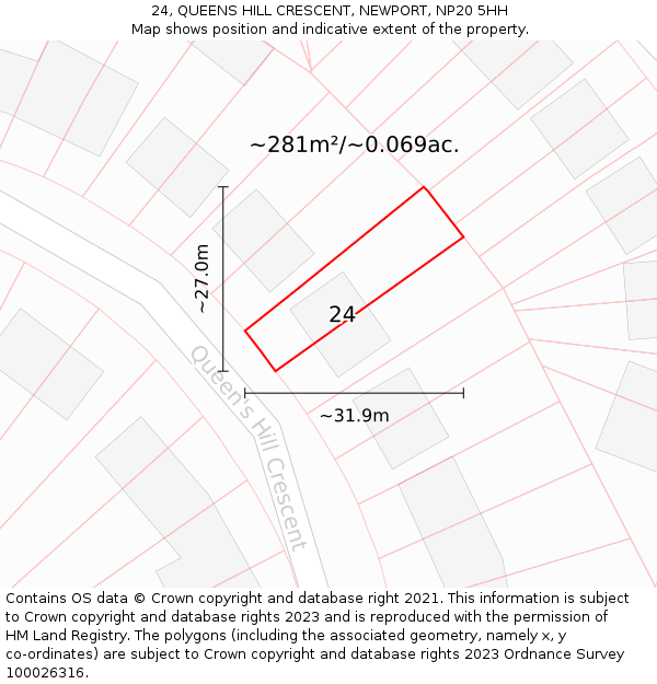 24, QUEENS HILL CRESCENT, NEWPORT, NP20 5HH: Plot and title map