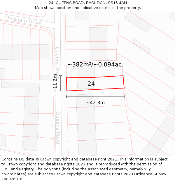 24, QUEENS ROAD, BASILDON, SS15 4AN: Plot and title map