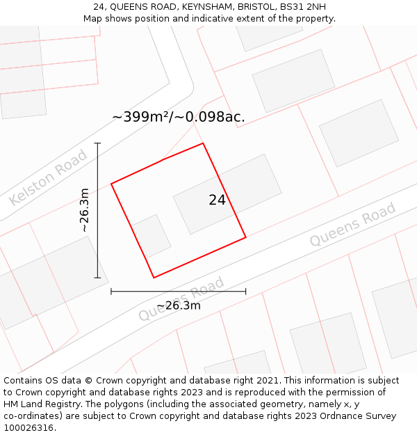 24, QUEENS ROAD, KEYNSHAM, BRISTOL, BS31 2NH: Plot and title map