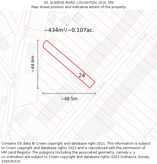 24, QUEENS ROAD, LOUGHTON, IG10 1RS: Plot and title map