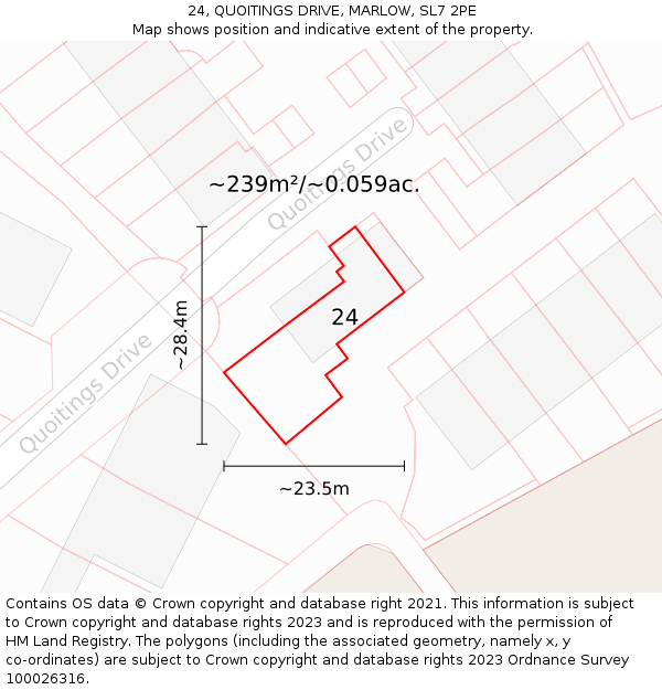 24, QUOITINGS DRIVE, MARLOW, SL7 2PE: Plot and title map