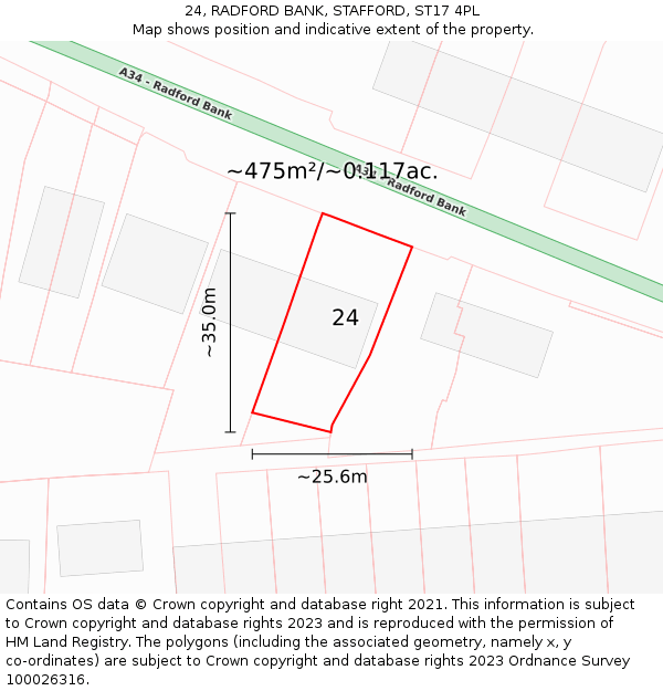 24, RADFORD BANK, STAFFORD, ST17 4PL: Plot and title map