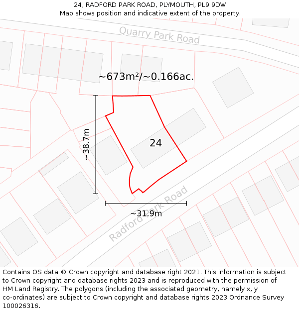 24, RADFORD PARK ROAD, PLYMOUTH, PL9 9DW: Plot and title map