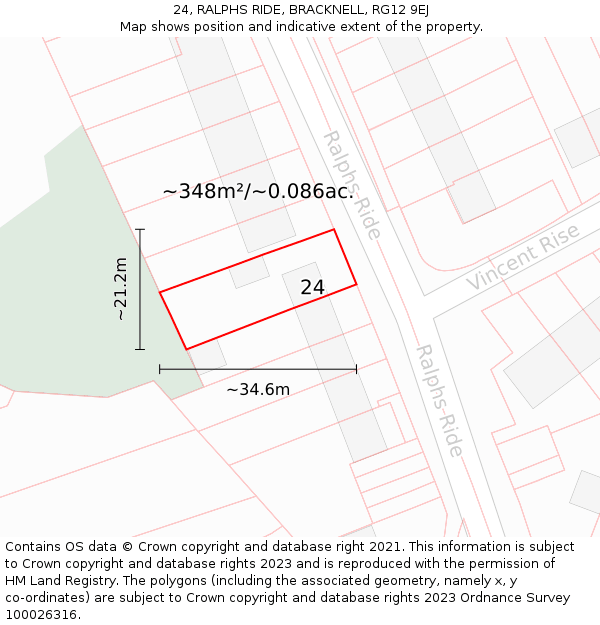24, RALPHS RIDE, BRACKNELL, RG12 9EJ: Plot and title map