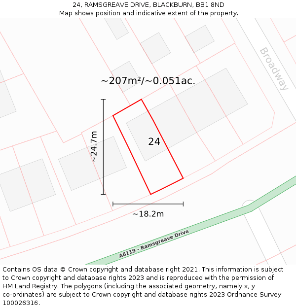 24, RAMSGREAVE DRIVE, BLACKBURN, BB1 8ND: Plot and title map