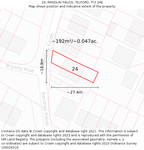 24, RANDLAY FIELDS, TELFORD, TF3 2AE: Plot and title map