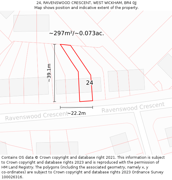 24, RAVENSWOOD CRESCENT, WEST WICKHAM, BR4 0JJ: Plot and title map