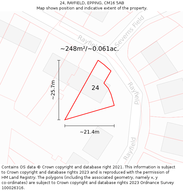 24, RAYFIELD, EPPING, CM16 5AB: Plot and title map