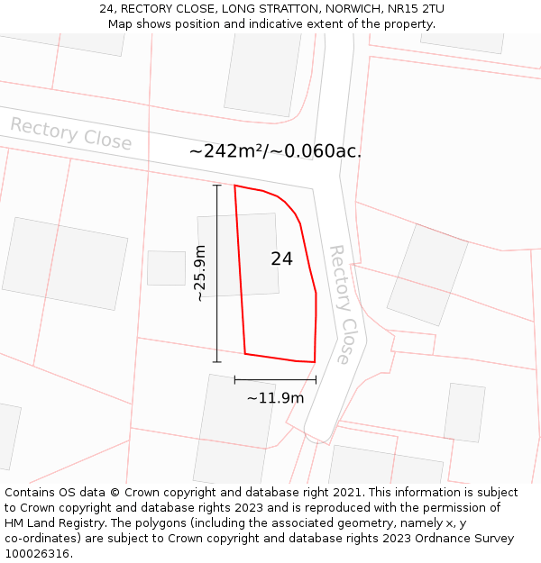 24, RECTORY CLOSE, LONG STRATTON, NORWICH, NR15 2TU: Plot and title map