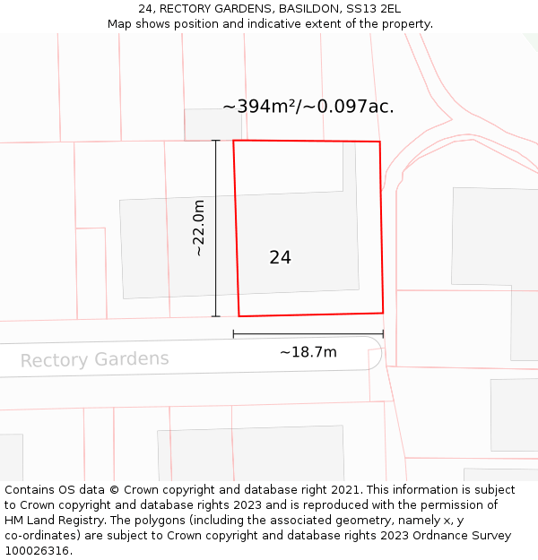 24, RECTORY GARDENS, BASILDON, SS13 2EL: Plot and title map