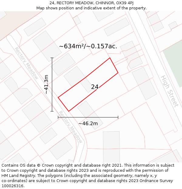 24, RECTORY MEADOW, CHINNOR, OX39 4PJ: Plot and title map