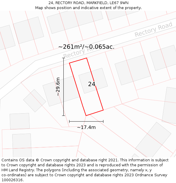 24, RECTORY ROAD, MARKFIELD, LE67 9WN: Plot and title map