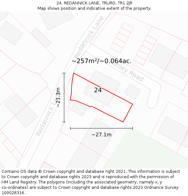 24, REDANNICK LANE, TRURO, TR1 2JR: Plot and title map