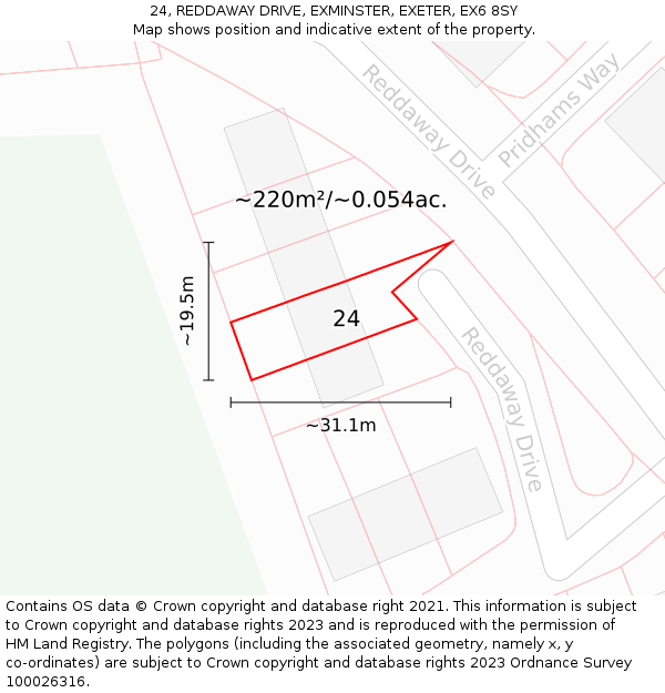 24, REDDAWAY DRIVE, EXMINSTER, EXETER, EX6 8SY: Plot and title map
