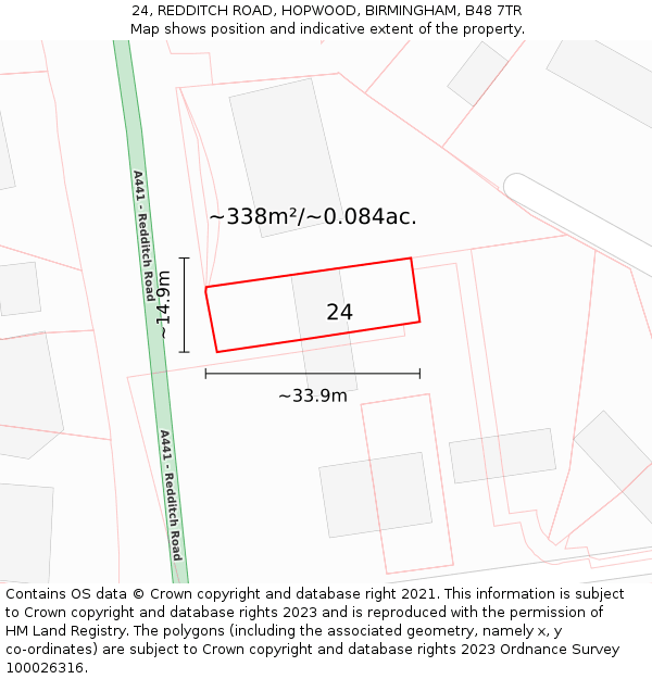24, REDDITCH ROAD, HOPWOOD, BIRMINGHAM, B48 7TR: Plot and title map