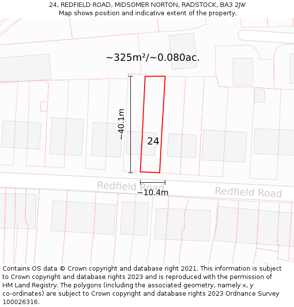 24, REDFIELD ROAD, MIDSOMER NORTON, RADSTOCK, BA3 2JW: Plot and title map