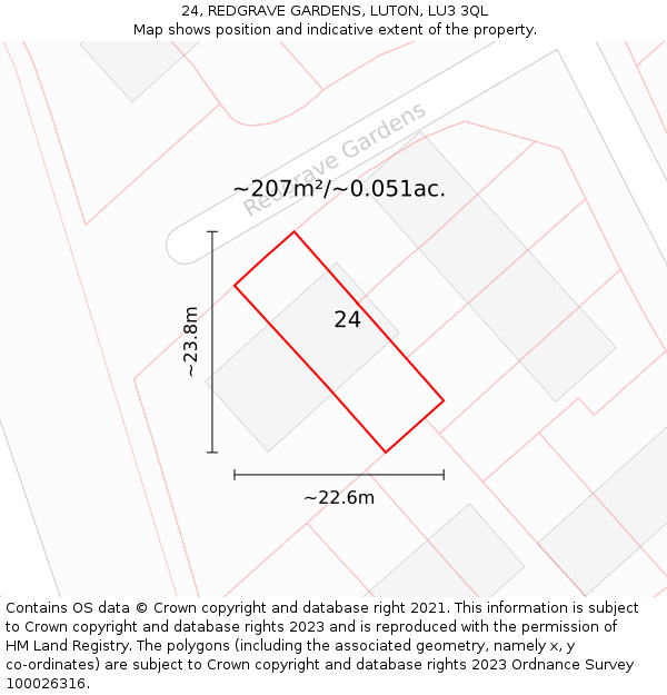 24, REDGRAVE GARDENS, LUTON, LU3 3QL: Plot and title map