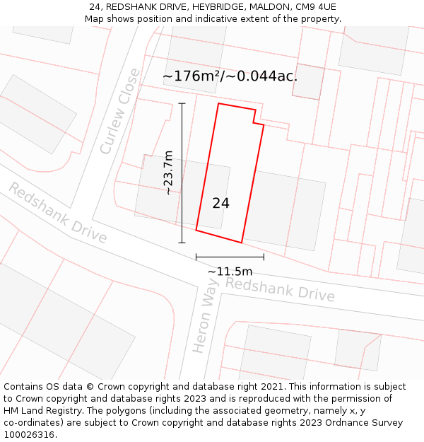 24, REDSHANK DRIVE, HEYBRIDGE, MALDON, CM9 4UE: Plot and title map