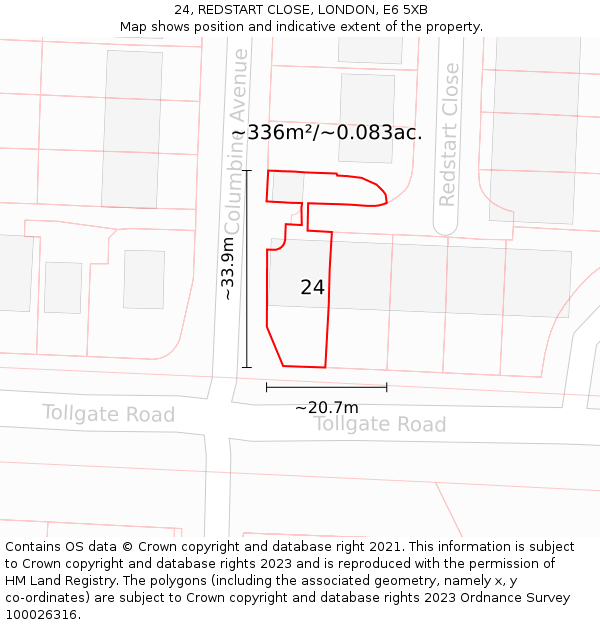 24, REDSTART CLOSE, LONDON, E6 5XB: Plot and title map