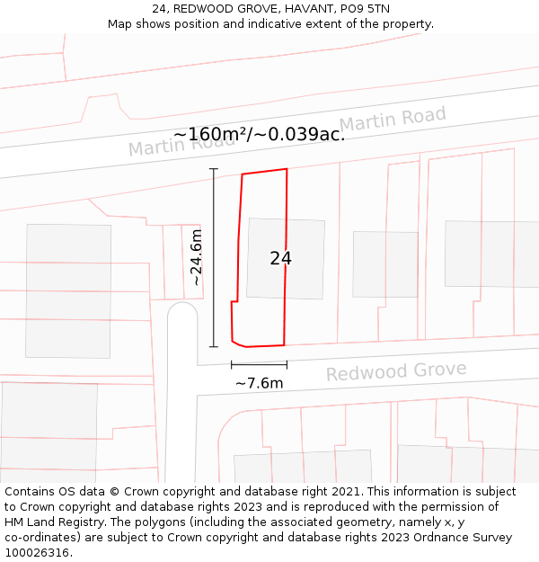 24, REDWOOD GROVE, HAVANT, PO9 5TN: Plot and title map